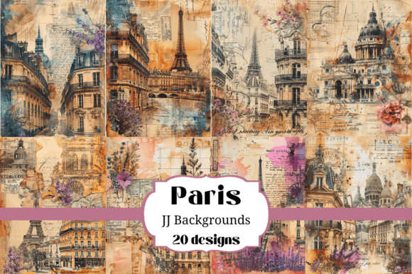 20 Paris Junk Journal Backgrounds for Digital Crafts