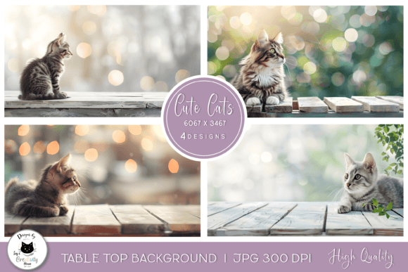 Cat Table Top Backgrounds for Pet Mockups and Design