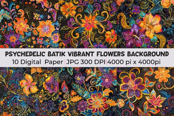 Psychedelic Batik Flowers Backgrounds for Vibrant Design