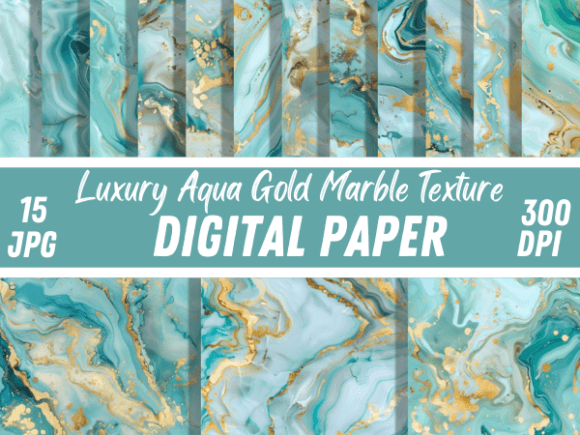 Timeless Elegance: Aqua Gold Marble Texture Backgrounds