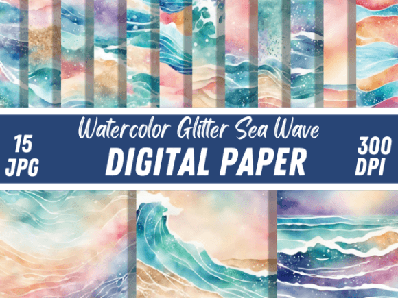 Watercolor Glitter Sea Wave Backgrounds: Your Design Toolkit